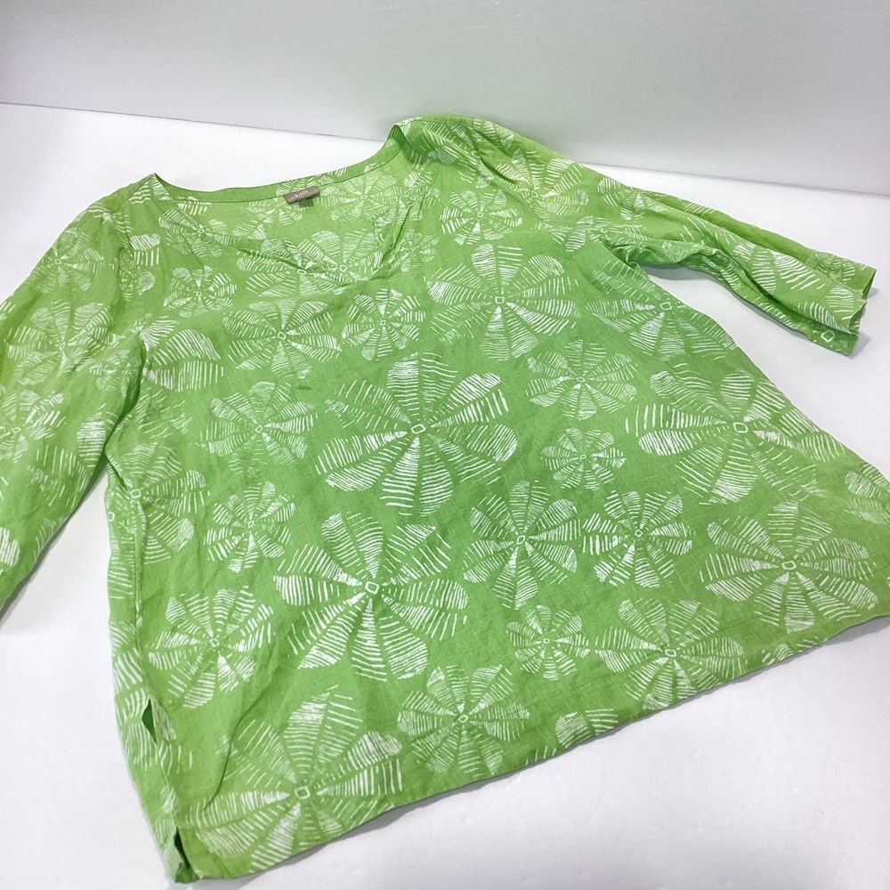 J. Jill Linen Blouse Green with White Accents J Jill Tunic XL - Picture 2 of 11